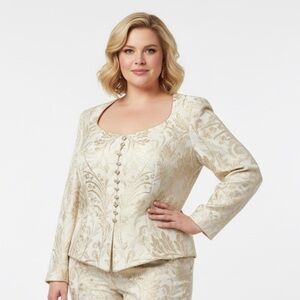 Victor Costa by Nahdree size 16 Cream & Gold Evening Jacket Medieval Victorian